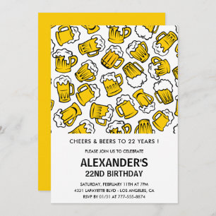 Men 22nd birthday invitations Cheers and Beers
