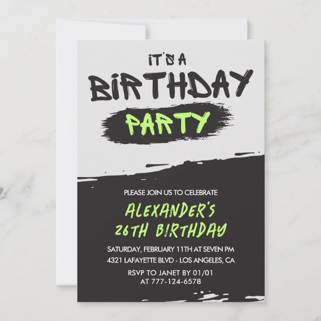 Men 26th birthday invitations Graffiti Spray paint (Front)