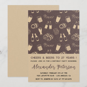 Men 27th birthday invitations Beer Rustic