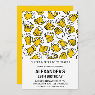 Men 29th birthday invitations Cheers and Beers
