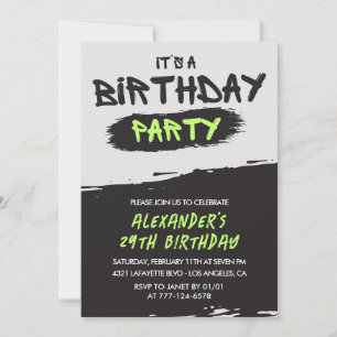 Men 29th birthday invitations Graffiti Spray paint