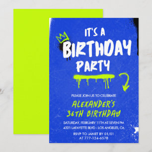 Men 36th birthday invitations Graffiti Spray paint