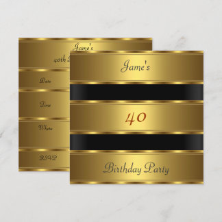Men 40th birthday Party Gold Black Invitation