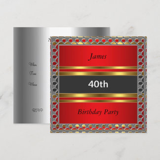 Men 40th Birthday Party Red Invitation
