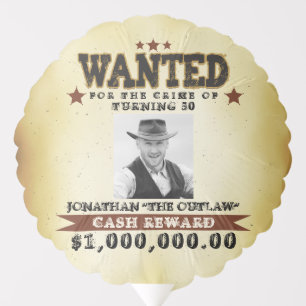 Men 50th Birthday Cowboy Wanted Poster Balloon