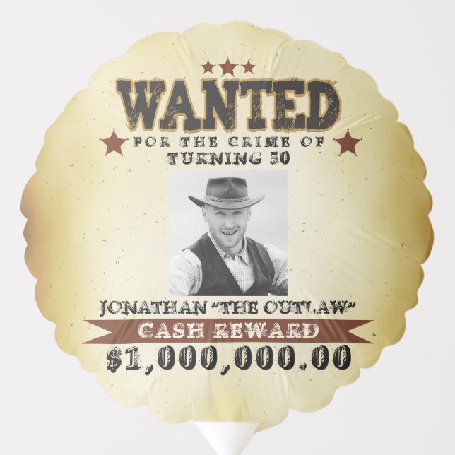  Men 50th Birthday Cowboy Wanted Poster Balloon (Front)