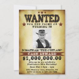  Men 50th Birthday Cowboy Wanted Poster Invitation