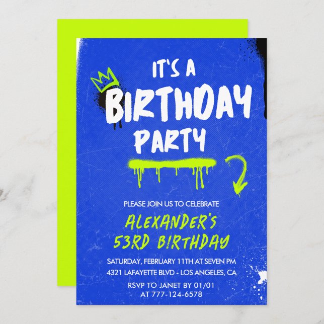 Men 53rd birthday invitations Graffiti Spray paint (Front/Back)