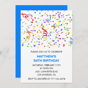 Men 54th birthday invitations Rainbow Confetti