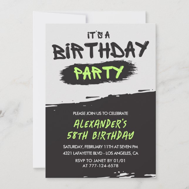 Men 58th birthday invitations Graffiti Spray paint (Front)