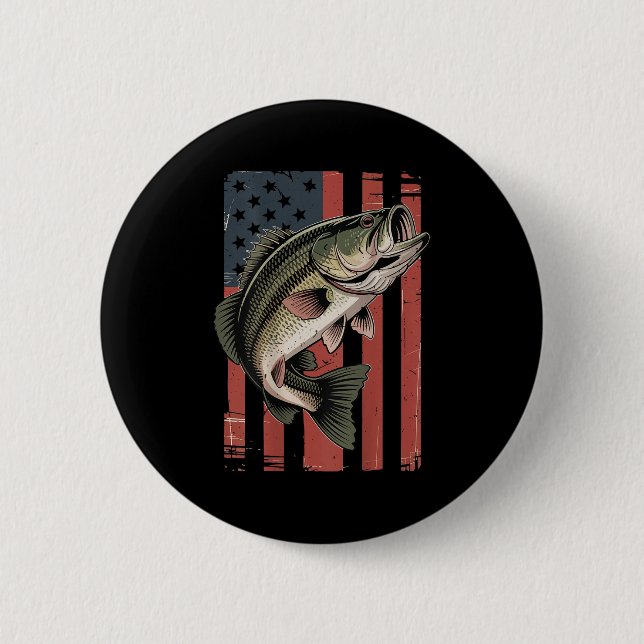 Men American Flag Fishing Patriotic Largemouth B F Button (Front)