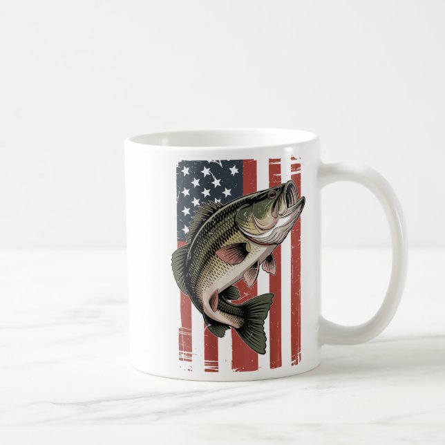 Men American Flag Fishing Patriotic Largemouth B F Coffee Mug (Right)