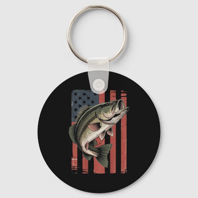 Men American Flag Fishing Patriotic Largemouth B F Keychain (Front)