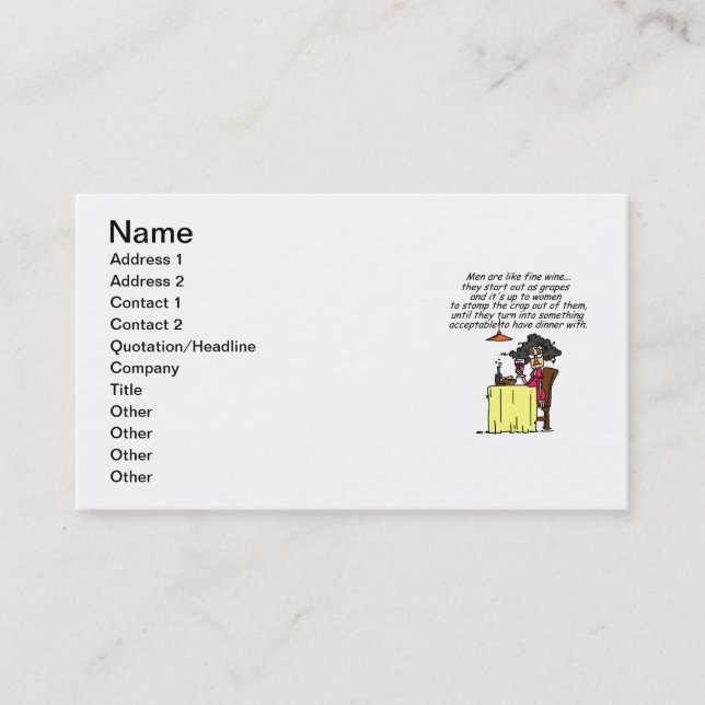 Men and FIne Wine Humor Business Card (Front)
