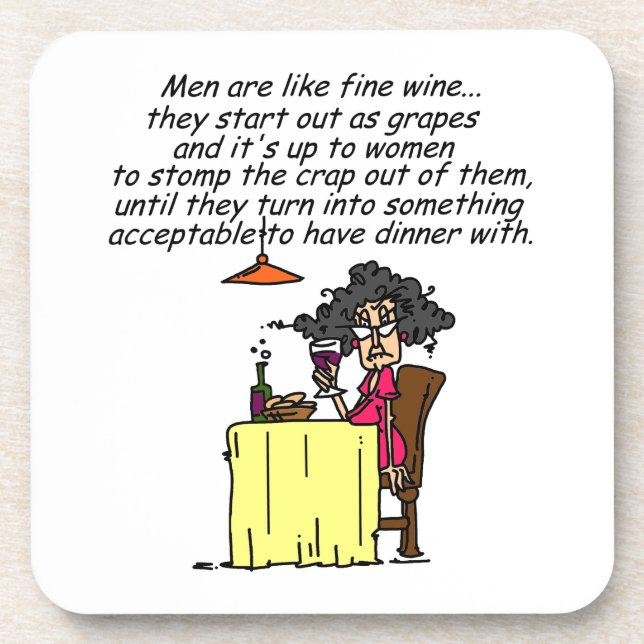 Men and FIne Wine Humor Coaster (Front)