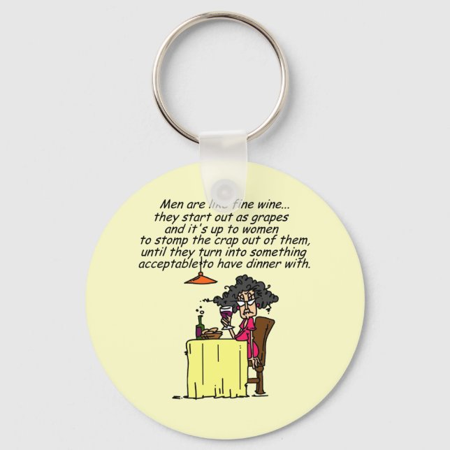 Men and FIne Wine Humor Keychain (Front)