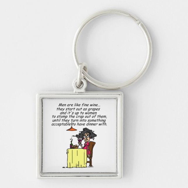 Men and FIne Wine Humor Keychain (Front)
