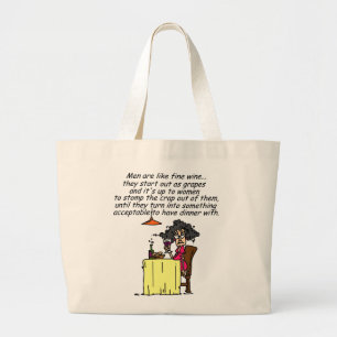 Men and FIne Wine Humor Large Tote Bag