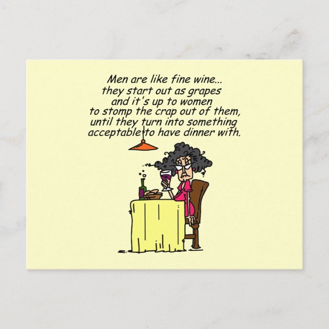 Men and FIne Wine Humor Postcard (Front)