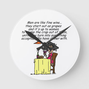 Men and FIne Wine Humor Round Clock