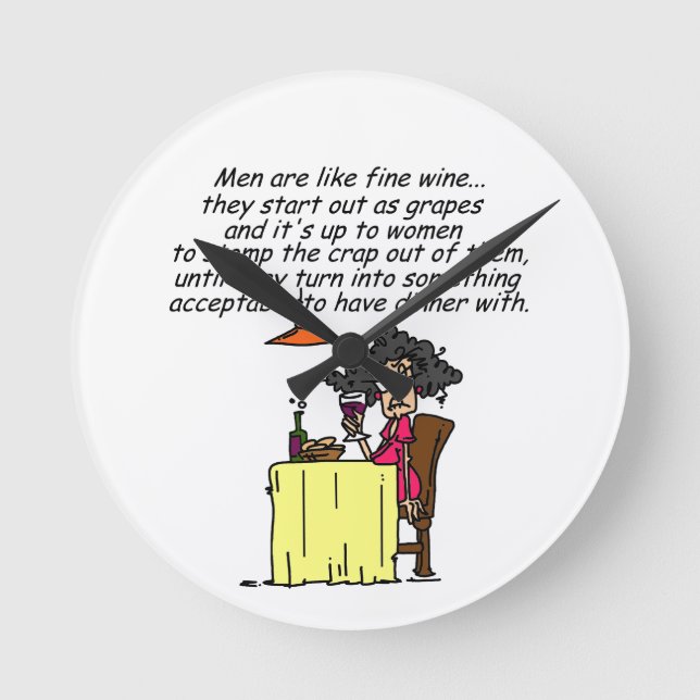 Men and FIne Wine Humor Round Clock (Front)