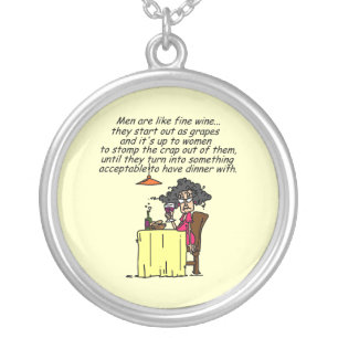 Men and FIne Wine Humor Silver Plated Necklace