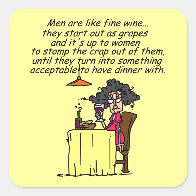 Men and FIne Wine Humor Square Sticker (Front)