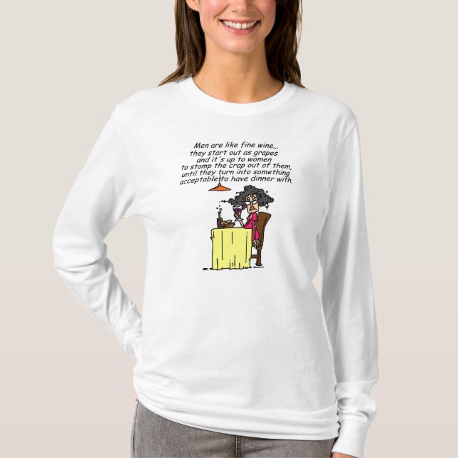 Men and FIne Wine Humor T-Shirt (Front)