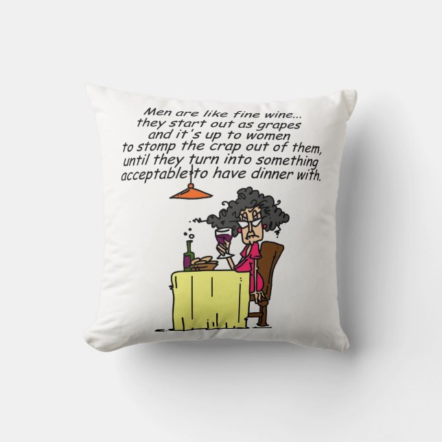Men and FIne Wine Humor Throw Pillow (Front)