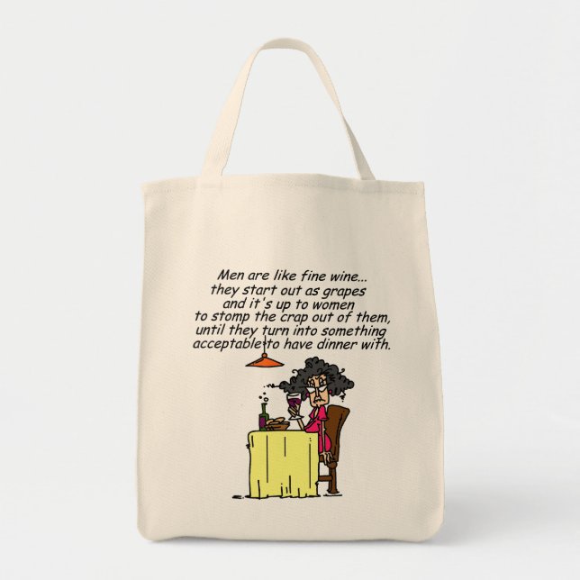 Men and FIne Wine Humor Tote Bag (Front)