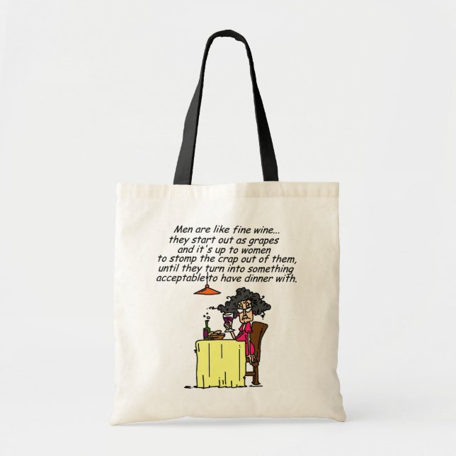 Men and FIne Wine Humor Tote Bag (Front)