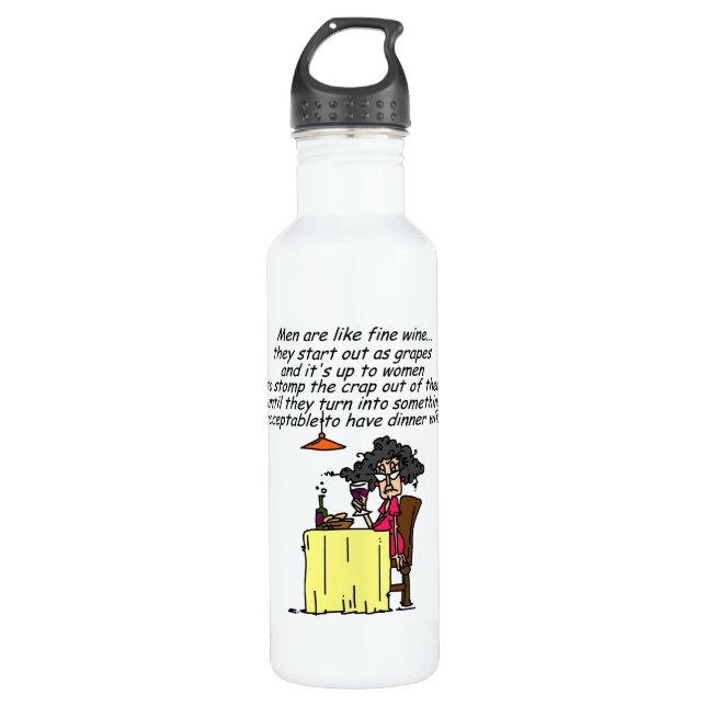 Men and FIne Wine Humor Water Bottle (Front)