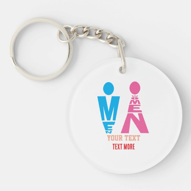 Men and Women Typography Icon Design – Bold Pink & Keychain (Front)