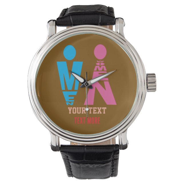 Men and Women Typography Icon Design – Bold Pink & Watch (Front)
