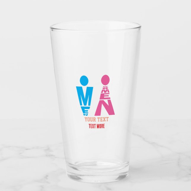Men and Women Typography Icon Design Glass (Front)