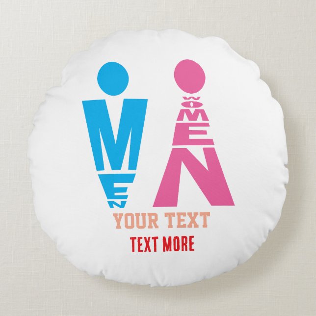 Men and Women Typography Icon Design Round Pillow (Front)
