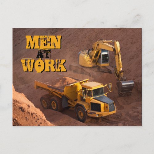 Men at Work Tractor and Dump Truck Postcard
