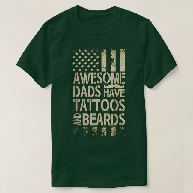 Men Awesome Dads Have Tattoos And Beards US Flag F T-Shirt (Design Front)