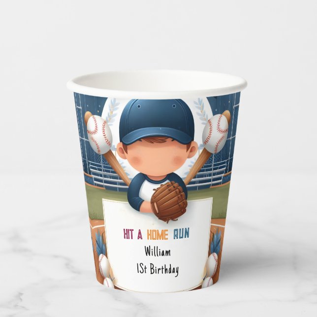 Men Ball Wood Game Team Baseball 1st Birthday Paper Cups (Front)