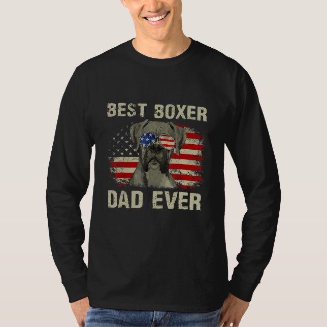 Men Best Boxer Dad Ever American Flag Dog  Fathers T-Shirt (Front)