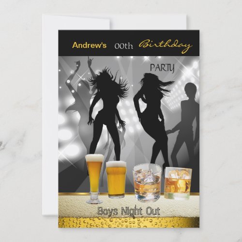 Men Birthday Party Beer Boys Night Out 3 Invitation