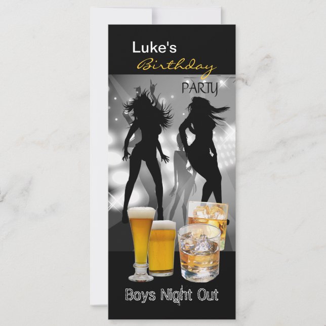 Men Birthday Party Beer Boys Night Out Long 2 Invitation (Front)