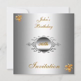 Men Birthday Party  Invitation Silver