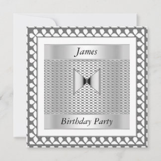 Men Birthday Party Silver  Invitation