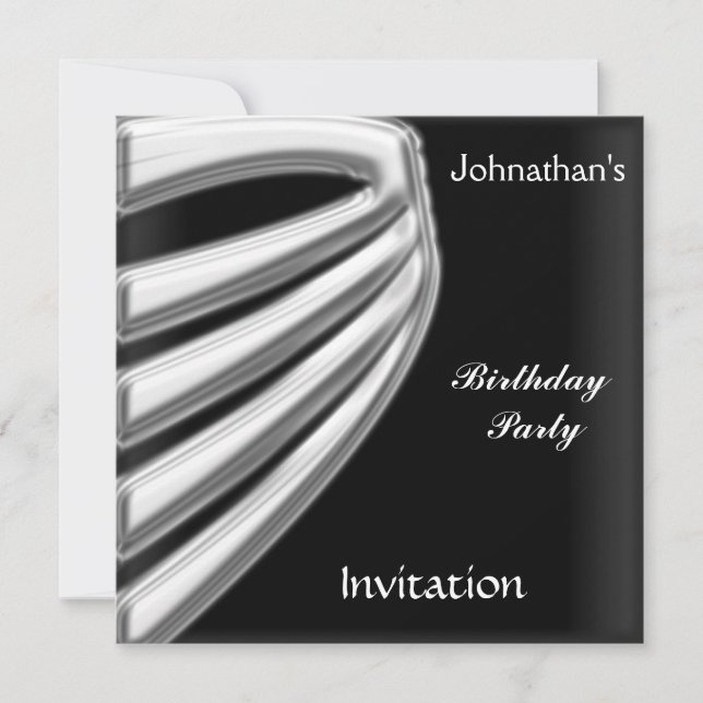 Men Black Silver Party Invitation save the date (Front)