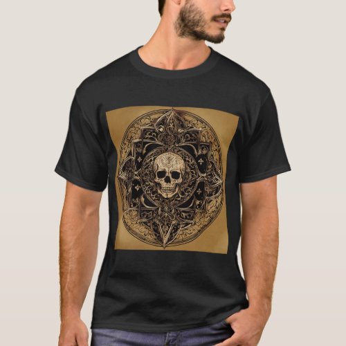 Men Black Skull Print Round Neck T_shirt
