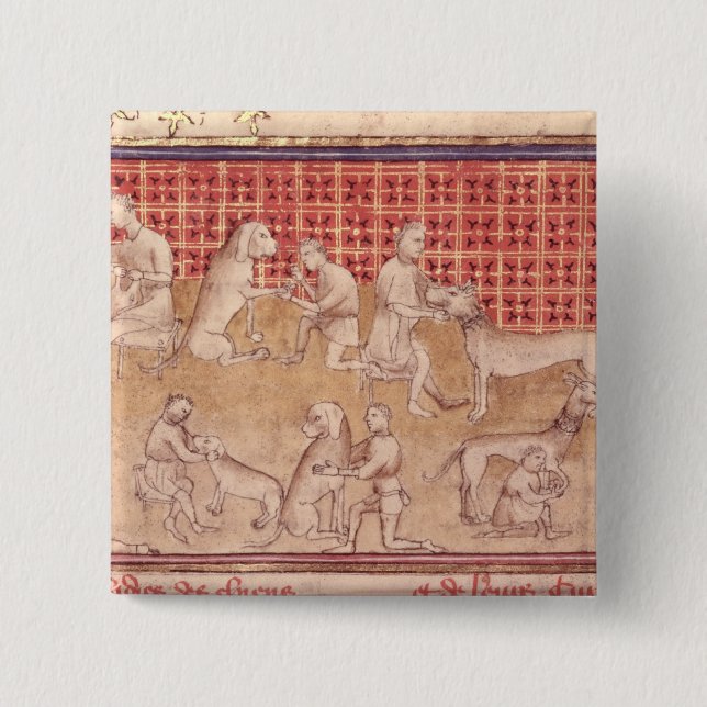 Men caring for hunting dogs button (Front)