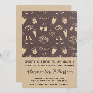 Men Cheers & Beer Rustic 34th birthday Invitation