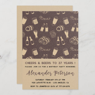 Men Cheers & Beer Rustic 37th birthday Invitation