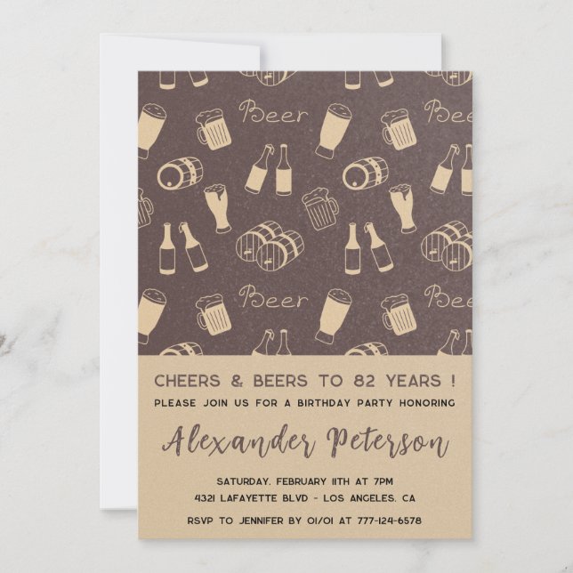 Men Cheers & Beer Rustic 82nd birthday Invitation (Front)